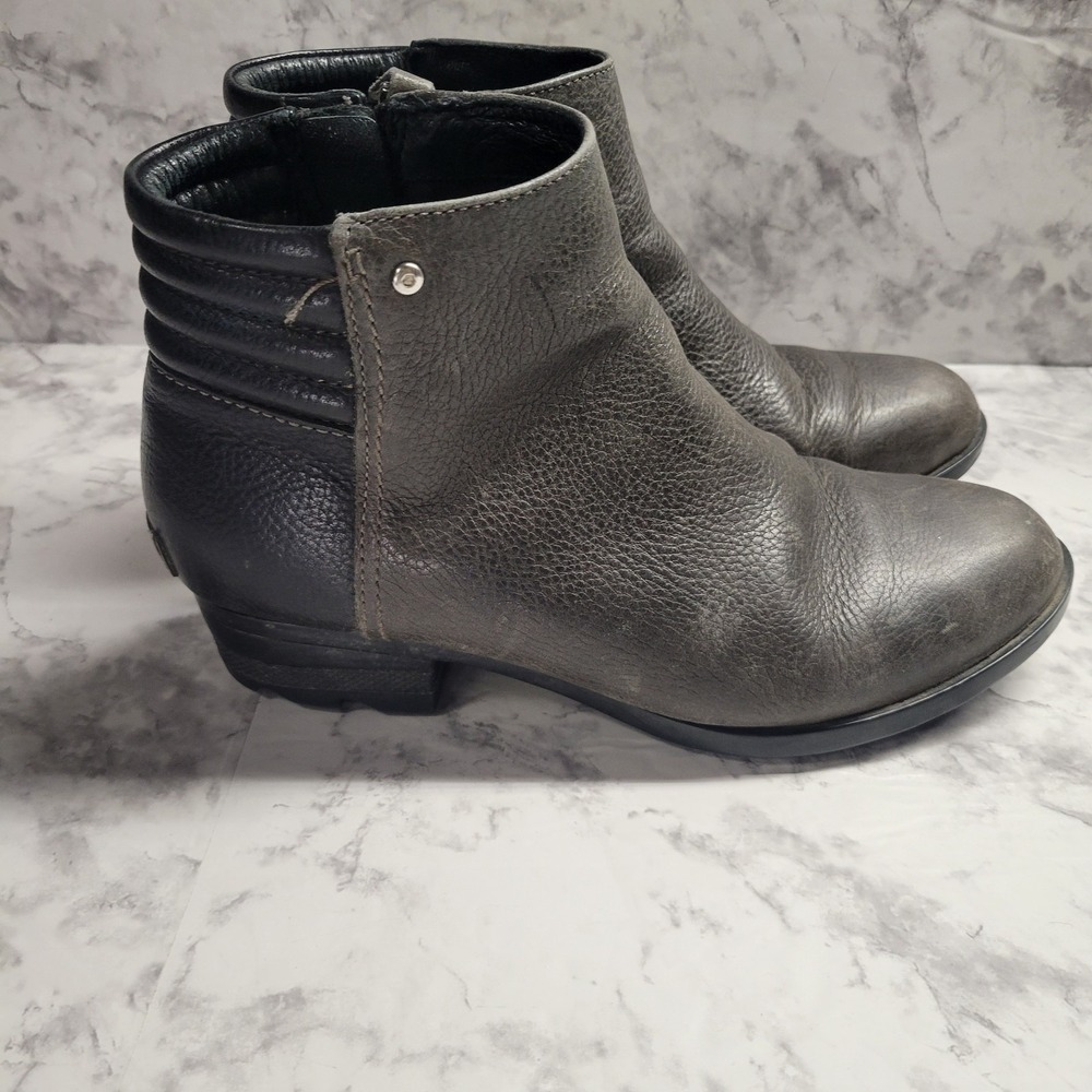 Sorel Women Danica Black Leather Waterproof Buckle Zip Boots Size 8.5